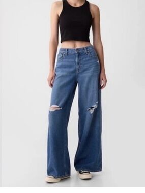 gap baggy mid rise jeans distressed